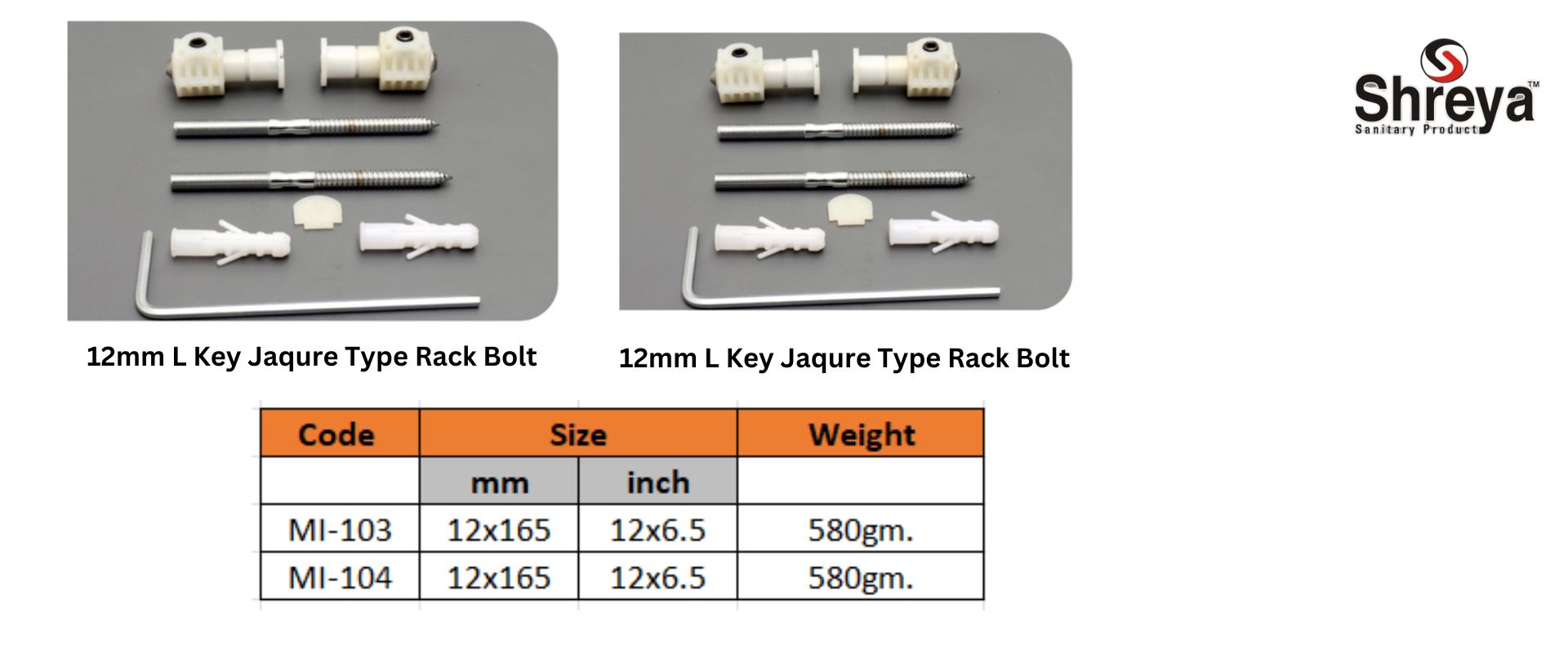 12mm L Key Jaqure Type Rack Bolt